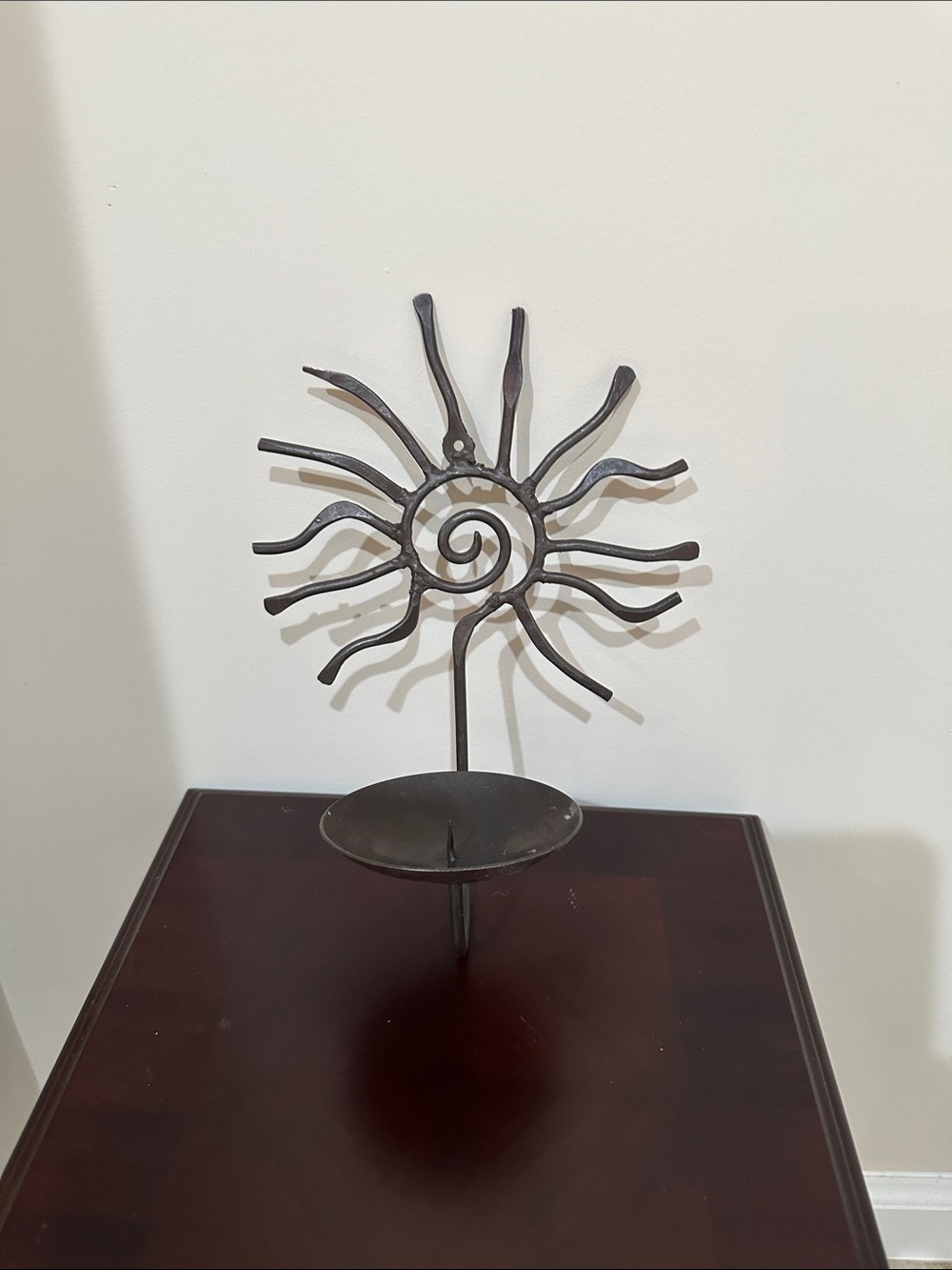 Wrought Iron Sunburst Candle Sconce in Dark Brown